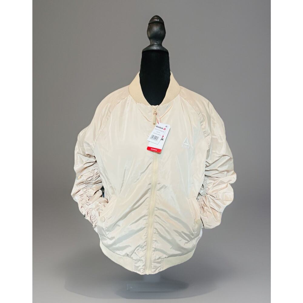 Women’s Reebok Tan Windbreaker Jacket OLRD402W Medium Ruched Sleeve NWT
